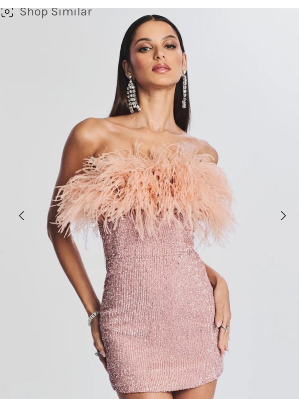 Strapless Feather-Trim Pink Sequin Mini Dress